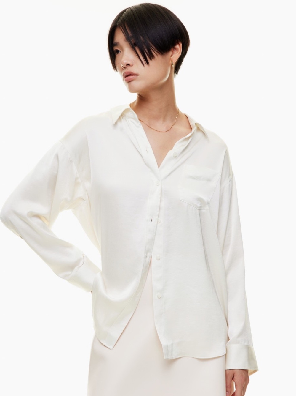 Woman’s Relaxed Cream Button-Up Shirt